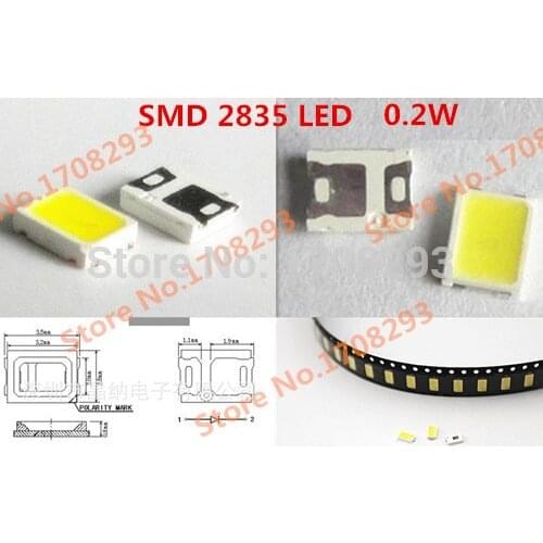 Wholesale 100pcs/lot led 0.2w smd 2835 leds 24-28lm leds smd chip lamp emitting diode for light strip par tube lighting