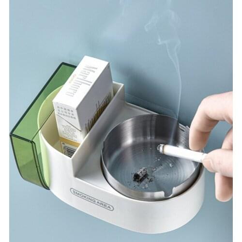 Toilet Creative Wall-mounted Ash Tray With Cover Non-perforated Stainless Steel Ashtray for Toilet Smoking Area