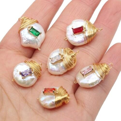 Handmade Natural Pearl Baroque Shaped Copper Wire Connector Charms Pendant 2pcs/lot For DIY Jewelry Necklaces Making Accessories