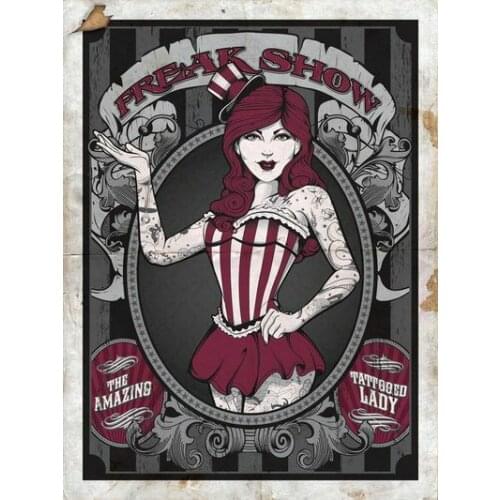PREAK SHOW TATTOOED LADY METAL TIN SIGN POSTER WALL PLAQUE