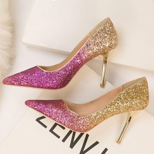Luxury Designers High Heels Wedding Shoes Sliver Pink Black Gold Glitter Woman High Heel Sexy Shoes Pointed Toe Pumps Women 12cm