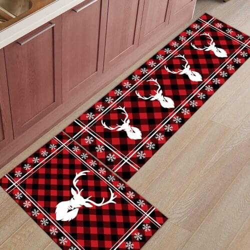 Christmas Snowflake Elk Red Plaid Kitchen Mat Entrance Doormat Christmas Home Decor Living Room Carpet Bathroom Anti-slip Rug