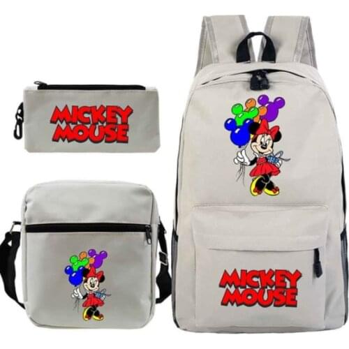 Disney Minnie mickey Printed Backpack 3Pcs/Set Students Cartoon School Bag Girls Casual Travel Rucksack Boys Teens Bookbag