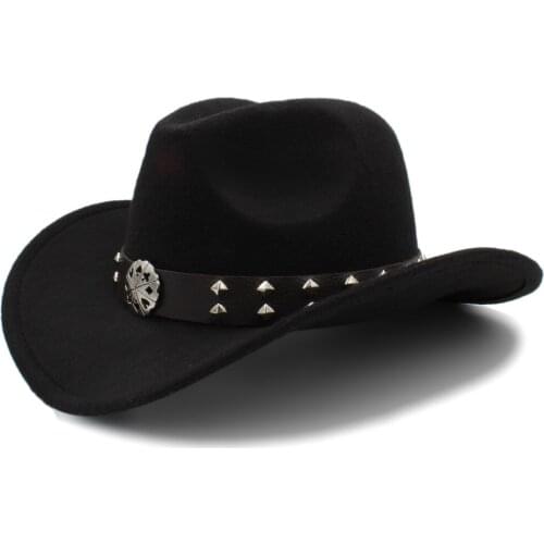Women Men Wool Hollow Western Cowboy Hat Gentleman Sombrero Hombre Cowgirl Cap Lady Fascinator Montana Hat Size 56-58CM