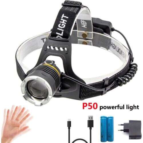 Super bright Powerful P50 Led headlamps head torches lamp senser headlight USB 18650 charging head light night camping fishing