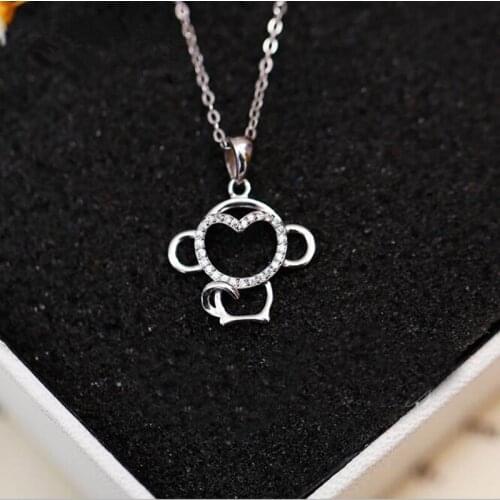 Temperament Exquisite 925 Sterling Silver Jewelry Fashion Personality Cute Animal Monkey Crystal Pendant Necklaces N124