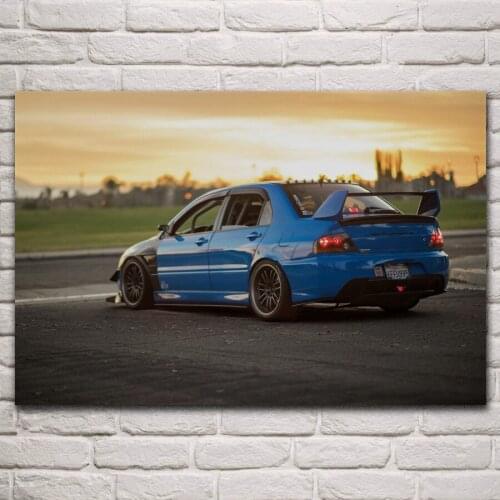 Awesome blue evo 9 tuning sport car fanart living room home art decor print wood frame fabric poster KP063