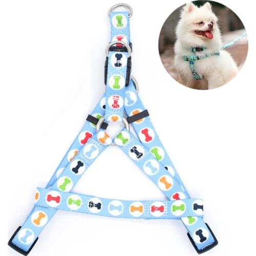 New Outdoor Pet Supplies Dog Collar Suitable for Teddy Chihuahua Dog Harnesses Blue Puppy Leash Cat Vest Cute Printed Adjustable