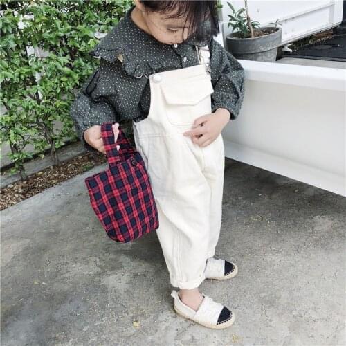 Spring Autumn pure cotton solid color overalls for cute girls 2019 korean style kids casual fashion suspender trousers
