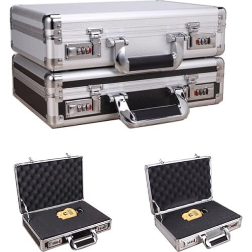 Toolbox Portable Aluminum Instrument Box Safety Storage Case Suitcase with Sponge Lining 36x24x10cm