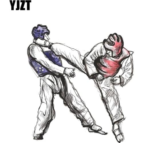 YJZT 13.7CM*15.2CM Boxing Taekwondo Karate Fun PVC Car Sticker 11-00245