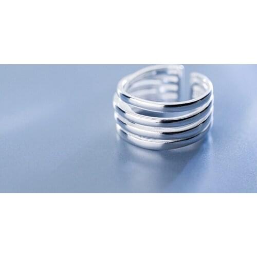 Size 5.25-SIZE6.75 womens 100% real Solid 925 Sterling Silver Open 4-rows/ multi-layers Band Long Ring GTLJ1461