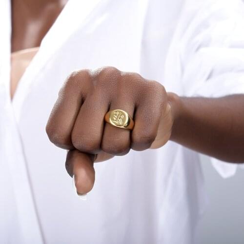 Vintage Ancient English Letter Rings for Women Gold Copper Round Chunky Thick Ring Statement Party Gothic Jewelry Gifts