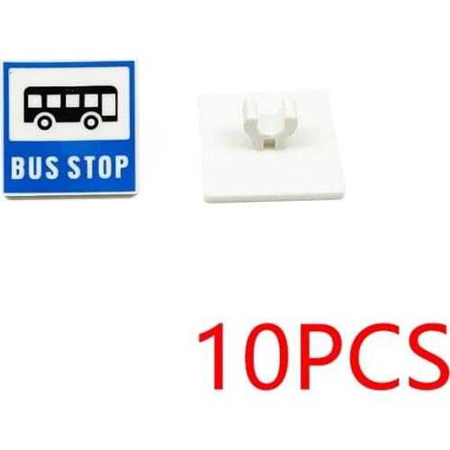 10PCS Road Sign 2x2 Traffic MOC Printed Building Blocks Tile Construction Classic Brick Toys Kids Learning Education