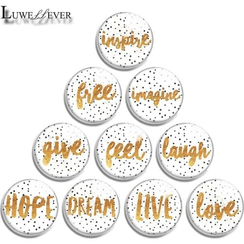 12mm 16mm 20mm 25mm 30mm 40mm 727 Hope Live Mix Round Glass Cabochon Jewelry Finding 18mm Snap Button Charm Bracelet