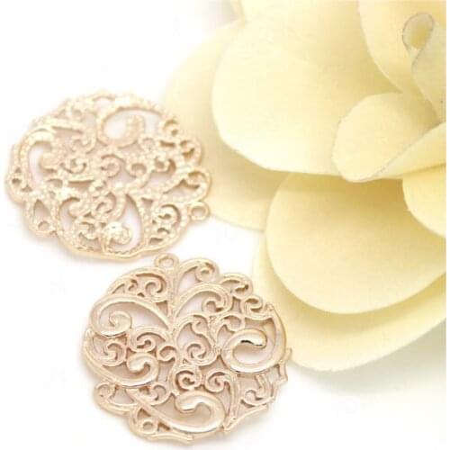 4PCS 25*26MM Brass 24K Gold Color Plated Round Flower Vine Pendants Connect Charms Jewelry Findings Accessories