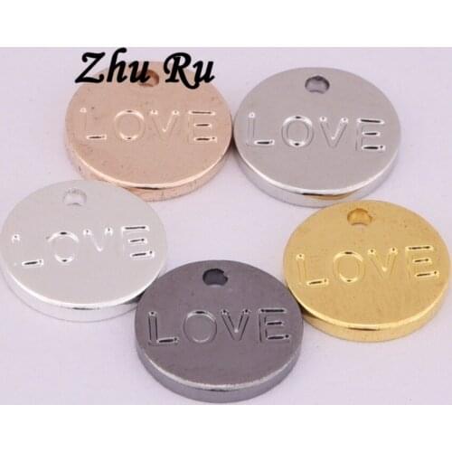 20pcs/lot ZHU RU 8.5mm Button bead Zipper head shape Earring Carved letters love Round copper Pendant Jewelry Accessory Findings