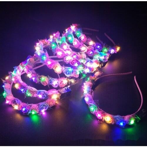 20Pcs Flower Headband LED Light Up Flashing Glow Hairbands Women Girls Costume Blinking Wreath LED Ornaments for Concert Wedding