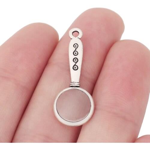 20 x Mini Magnifying Glass Silver Color Charms Pendants for DIY Jewelry Making Accessories 32x12mm