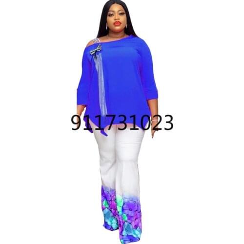 2021 African Women Long Sleeve Pink Blue Two Pieces Sets Top and Long Pant African Clothes for Women African Clothing