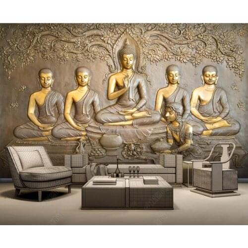 Papel De Parede 3D Wallpapers Embossed Golden Buddha Background Wall Mural Room Decoration