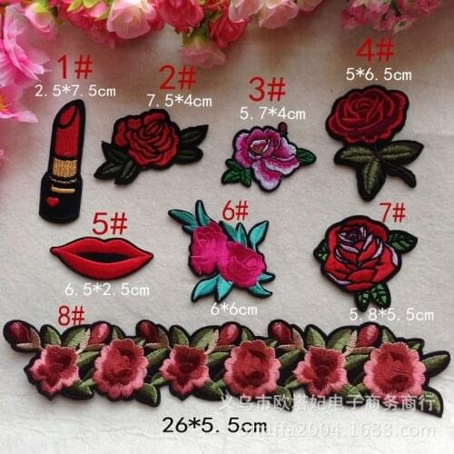 50pcs/lot Embroidery Patch Flower Peony Lipstick Lip Wreath Clothing Decoration Sewing Accessory Diy Iron Heat Transfer Applique