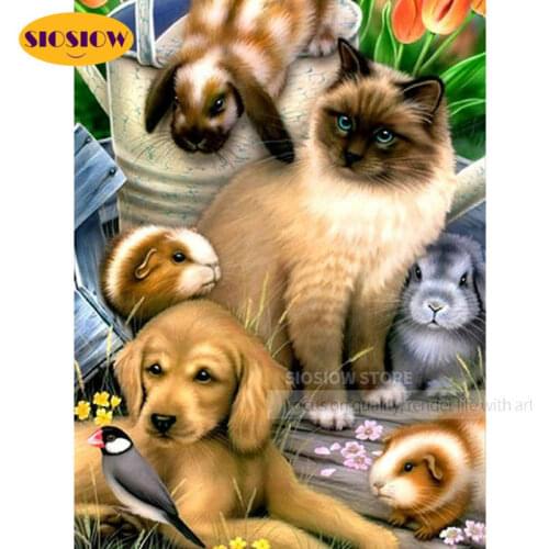 5D DIY Diamond Painting Animal Full Square Rabbit Dog&Cat Cross Stitch Diamond Art Embroidery Animals Mosaic Pictures Decor Wall