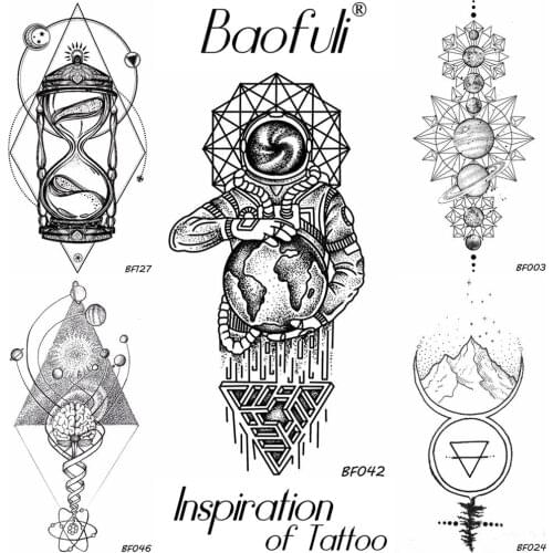 BAOFULI Geometry Diamond Temporary Male Tattoo Space Earth Stars Cosmonaut Body Art Painting Arm Leg Tatoos Fake Tattoo Stickers