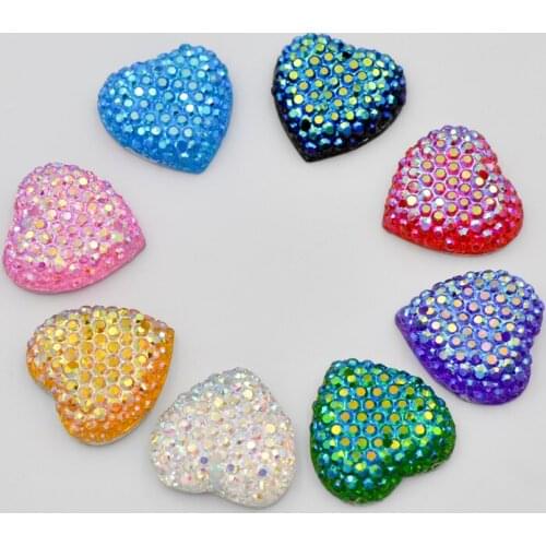 DIY 30Pcs shiny 16mm AB resin heart Flatback Rhinestone wedding 2 hole buttons Clothing sewing supplies applique SR06*2