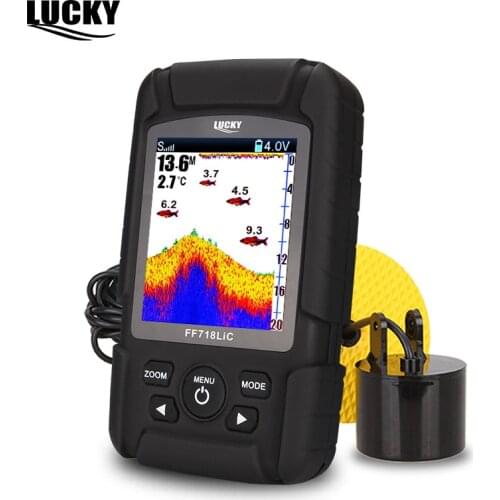 Lucky FF718LiCD-T Portable 200KHz/83KHz Dual Frequency Fish Finder Waterproof depth echo sounder Wired Transducer Color LCD C3
