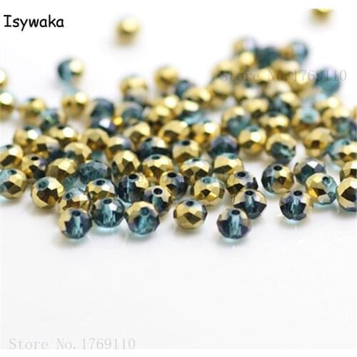 Isywaka Lake Blue Golden Colors 4mm 145pcs Rondelle Austria Crystal Glass Beads Loose Faceted Round Beads Jewelry Making