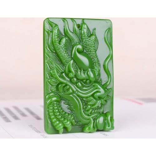 Natural Green Jade Dragon Head Pendant Necklace Beads Chinese Hand-Carved Fashion Charm Jewelry Jadeite Amulet Men Women Gifts