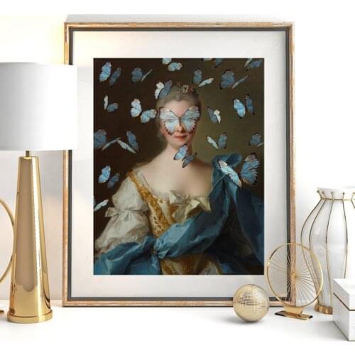 Altered Vintage Portrait Eclectic Print Maximal Art Canvas Painting Female Wall Surreal Rococo Baroque Poster Home Wall Decor