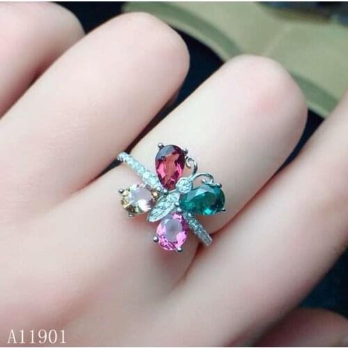 KJJEAXCMY boutique jewelryar 925 sterling silver inlaid natural tourmaline gemstone female luxury ring supports detection of gol