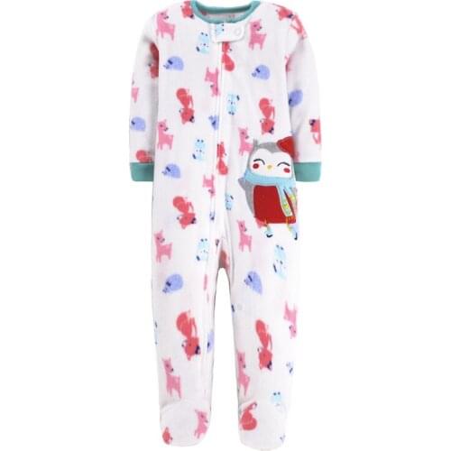 Footed Newborn Infant baby rompers 0-12Months 2020 Fall Winter warm micro-fleece cute animal printed baby boy girl jumpsuit