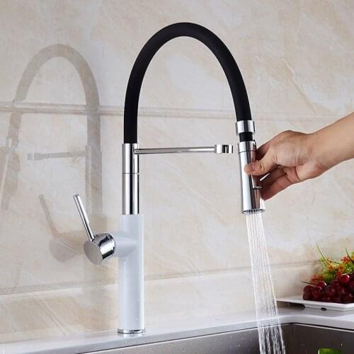 Kitchen sink Faucet white Chrome brass Spring pull down Sink Mixer Tap rotation kitchen mixer taps Kitchen Tap