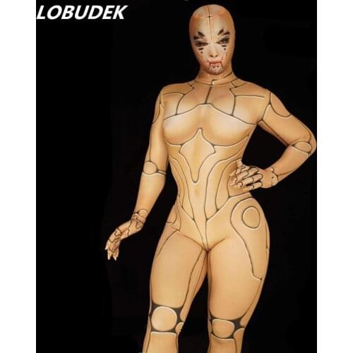 Leotard Full Cover Jumpsuit Halloween Party Cosplay Costume Male Female Dancer Team Machine Dance Tight Stage Wear