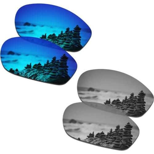 SmartVLT 2 Pairs Polarized Sunglasses Replacement Lenses for Oakley Encounter Ice Blue and Silver Titanium