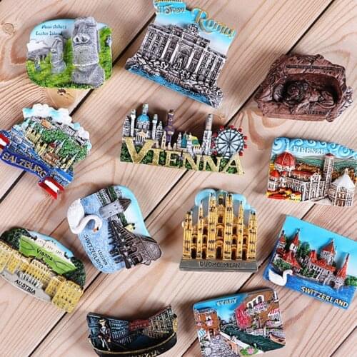 Magnetic refrigerator magnets Italy Switzerland Chile Austria European countries Tourist attractions souvenir Home decoration