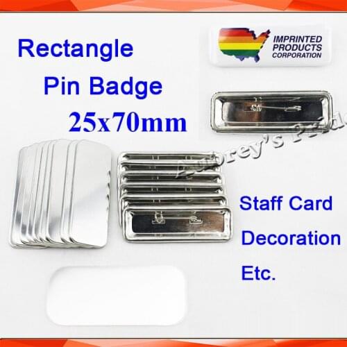 Square 25x70mm 100 Sets Pin Back Metal Button Supply Materials for NEW Professional All Steel Badge Button Maker