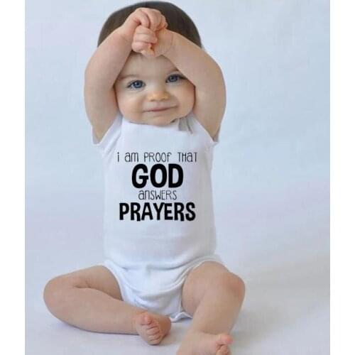 Fashion Baby Boy Girl Jumpsuit I Am Proof That God Answers Prayers Print Letter Cute Infant Summer Bodysuit Outfits Kids Clothes