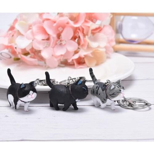Fashion Cute Cartoon Cat Pendant Key Rings Kitten Cat Key Chain Shake Head Car Bag Key chains Creative Car Gift 9 colors