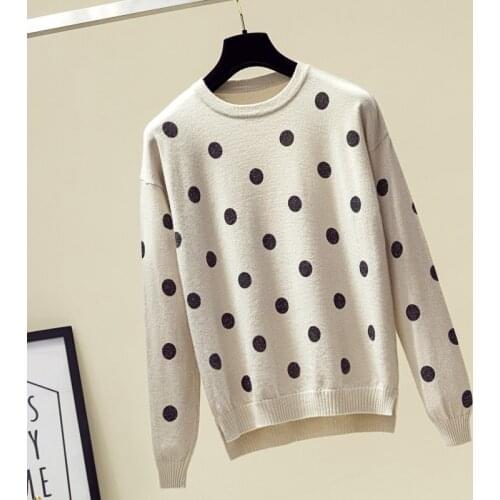 Fashion Soft Long Sleeve O-neck Shining Sweater Pullover Women Sweater Autumn Vintage Polka Dot Knitted Winter Jumper Top