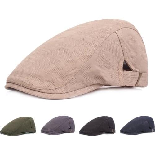 Mens Beret Cotton Peaky Blinders Mesh Hat Flat Cap Male Beige Gatsby Vintage Summer Casual Duckbill Directors Hats Sun Hats 2021