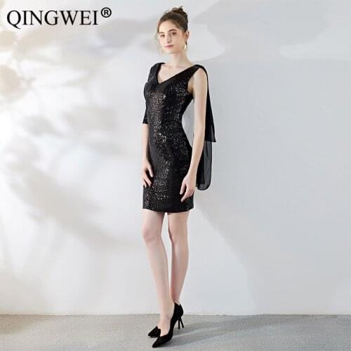 2019 new party clothing womens short paragraph sequins party party small dress fairy gradient beads with chest pad