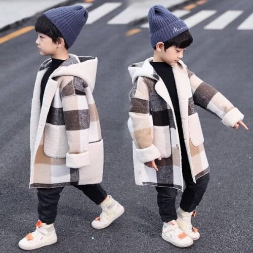 New Arrivals Autumn Winter Boys Hoodies Coat For 2-13 Year Toddler Kids Long Sleeve Plaid Casual Tops Outwear Coats Two Colors