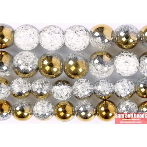 Wholesale half plated Gold white snow cracked crystal quartz loose beads for jewelry making DIY bracelet Necklace GCB20