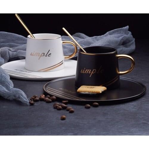 Simple Nordic Coffee Mug Creative Ceramic with Spoon Handmade High-quality Unique Esspresso Cups Tazas Drinkware Kitchen DB60MK