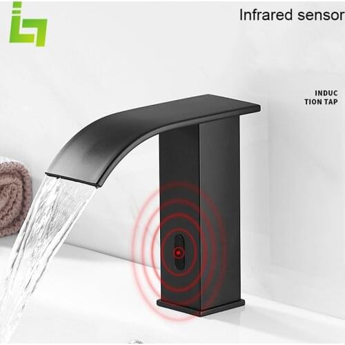 Luxury Matte black Sensor Bathroom Faucet Cold and Hot Deck Mounted Tap Short and Tall Bathroom Sink Mixer