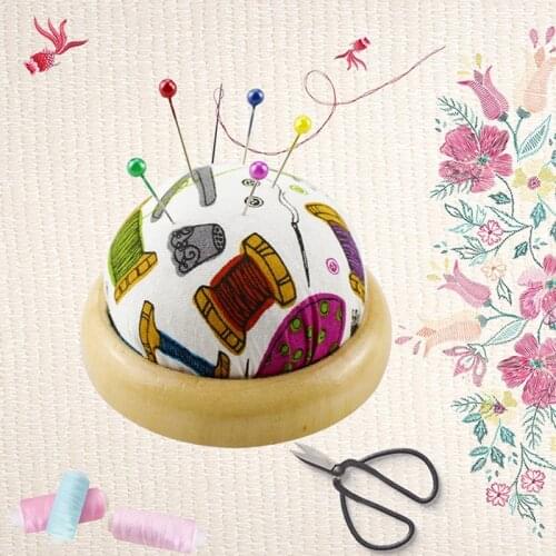 1Pc Ball Shaped DIY Craft Needle Pin Cushion Holder With Wood Bottom Sewing Pin Cushion Home Sewing Tools Accessory